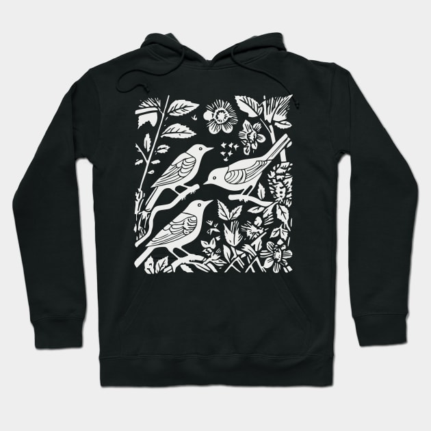 Lino Cut Birds Hoodie by n23tees